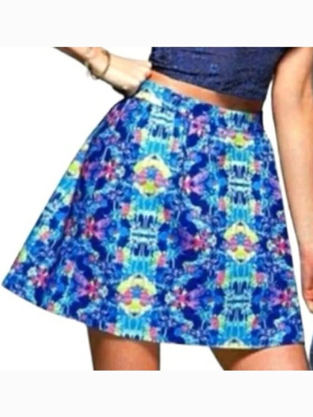 VICTORIA'S SECRET Tropical Print Blue Multi High Waisted Summer Mini Skirt 2010s